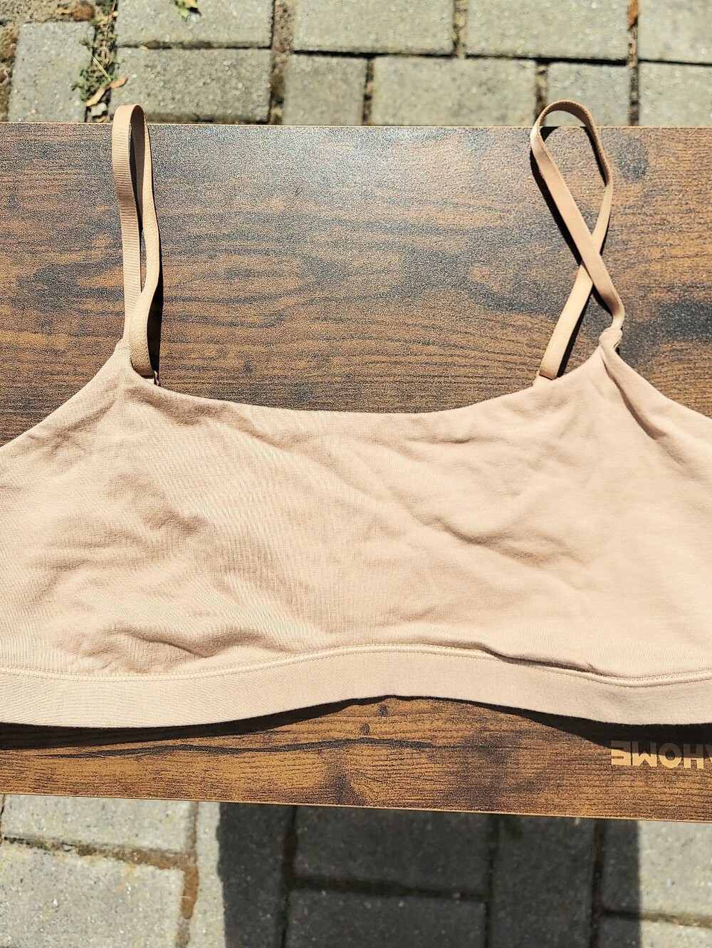 Quince Organic Cotton Scoop Adjustable Nude Bralette Women Size Medium NWOT Cozy